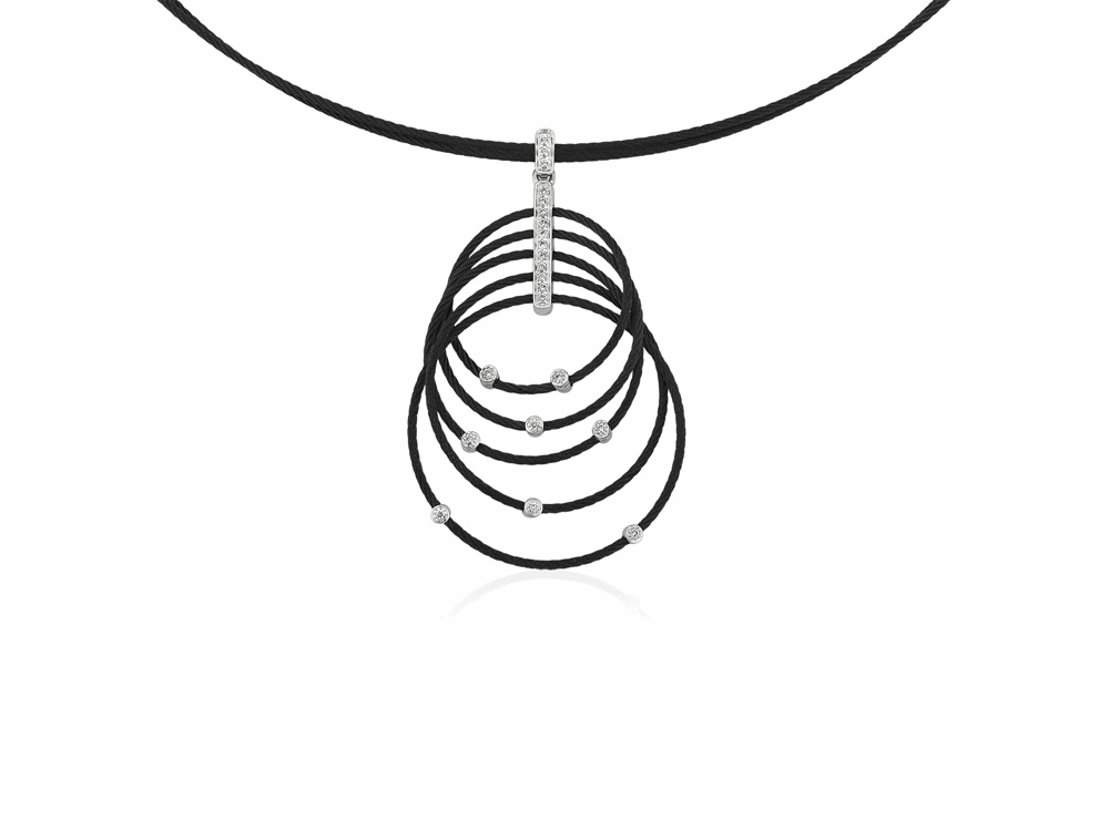 Black cable, 18kt. White Gold, 0.19 total carat weight. Diamonds and stainless steel. Imported. - 08-52-0395-11 Noir - 08-52-0395-11 - ALOR