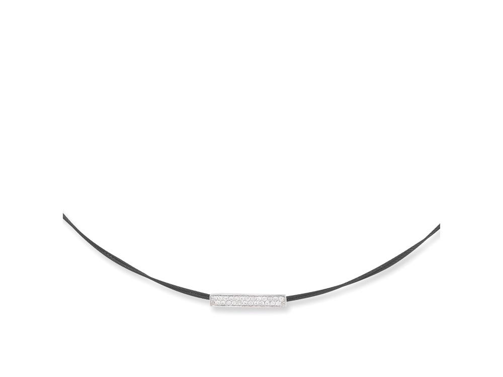 Black cable, 18 karat White Gold, 0.22 total carat weight Diamonds and stainless steel. Imported. - 08-52-0131-11 Noir - 08-52-0131-11 - ALOR