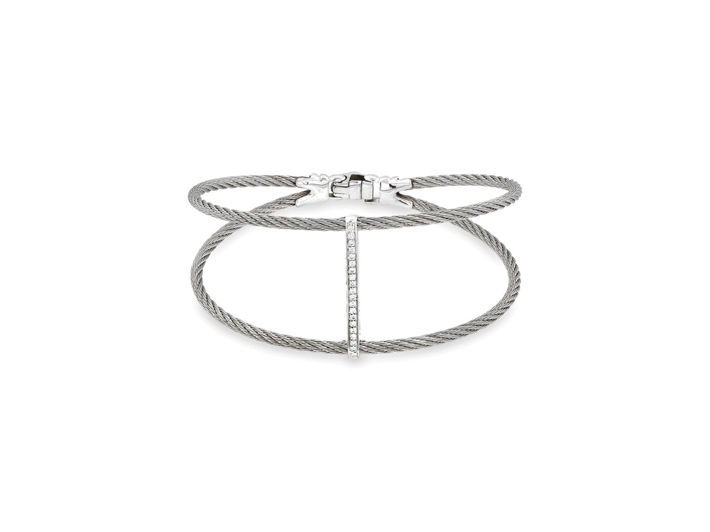 Grey cable, 18kt. White Gold, 0.05 total carat weight. Diamonds and stainless steel. Imported. - 04-32-S720-11 Classique - 04-32-S720-11 - ALOR