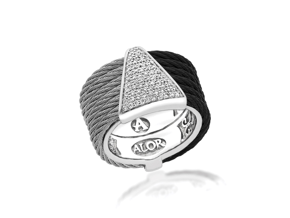 Black cable and Grey cable, 18kt. White Gold, 0.20 total carat weight. Diamonds w/stainless steel. Imported. - 02-54-0628-11 Noir - 02-54-0628-11 - ALOR