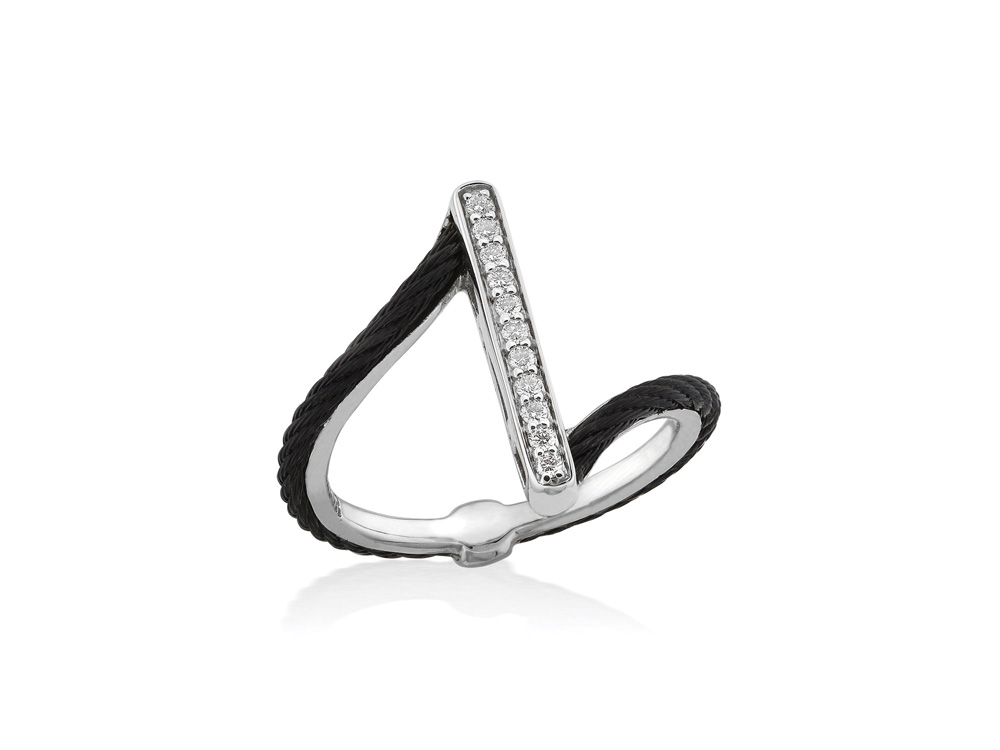 Black cable, 18kt. White Gold, 0.09 total carat weight. Diamonds w/stainless steel. Imported. - 02-52-0711-11 Noir - 02-52-0711-11 - ALOR