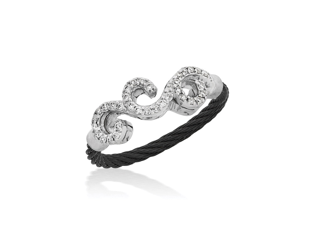 Black cable, 18kt. White Gold, 0.15 total carat weight. Diamonds w/stainless steel. Imported. - 02-52-0061-11 Noir - 02-52-0061-11 - ALOR