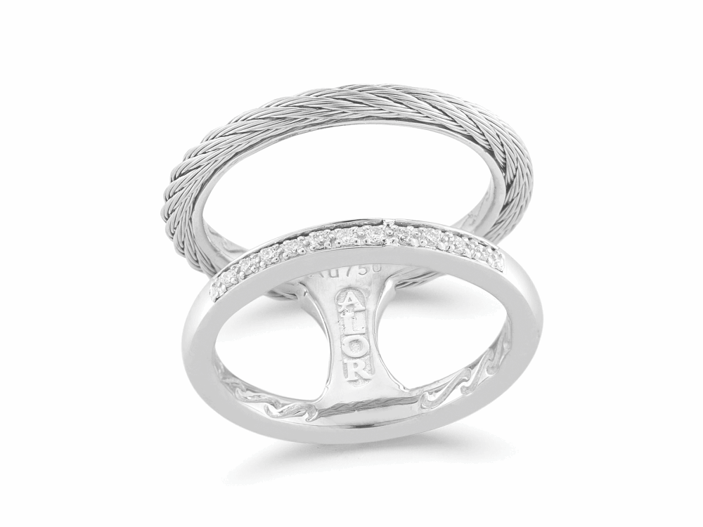Grey cable, 18 karat White Gold, 0.09 total carat weight Diamonds and stainless steel. Imported. - 02-32-S272-11 Classique - 02-32-S272-11 - ALOR