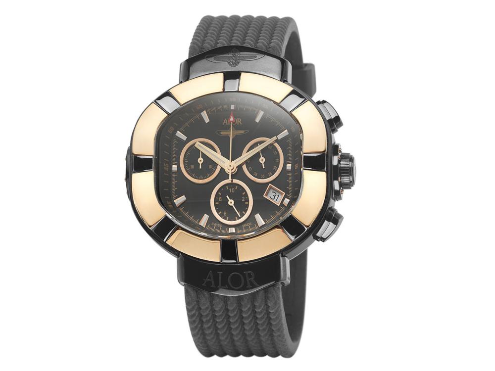 45mm Stainless Steel Rose PVD bezel, Black Chronograph dial with rose markers, curved sapphire crystal, screw down crown on a Black Rubber Strap. Water resistant to 5ATM. - SUB-95-4-17-9003 Elite Sub