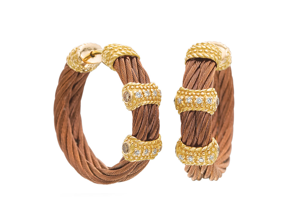 Bronze cable 2 row 2.5 mm, 18 karat Petra Gold, 0.25 total carat weight Diamonds and stainless steel. Imported. - 03-55-3167-11 Petra - 03-55-3167-11 - ALOR