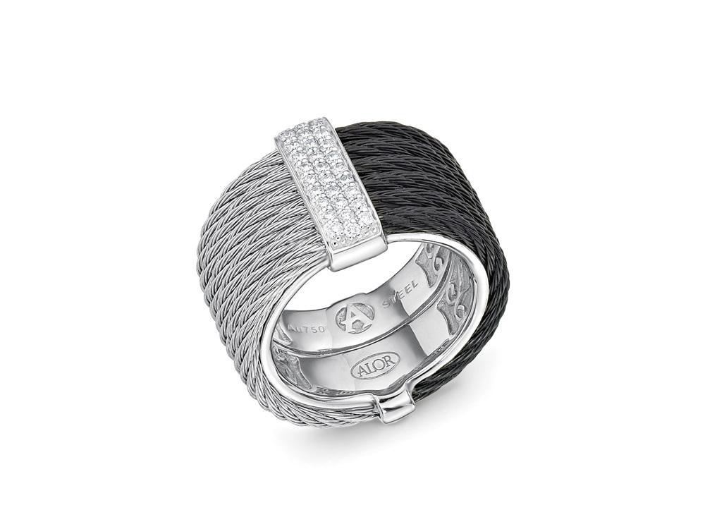 Black cable and grey cable, 18 karat White Gold, 0.23 total carat weight Diamonds with stainless steel. Imported. - 02-54-0615-11 Noir - 02-54-0615-11 - ALOR