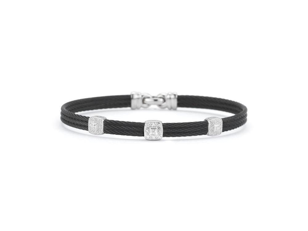 Black cable 3 row 1.6 mm, 18 karat White Gold, 0.14 total carat weight Diamonds and stainless steel. Imported. - 04-52-0834-11 Noir - 04-52-0834-11 - ALOR
