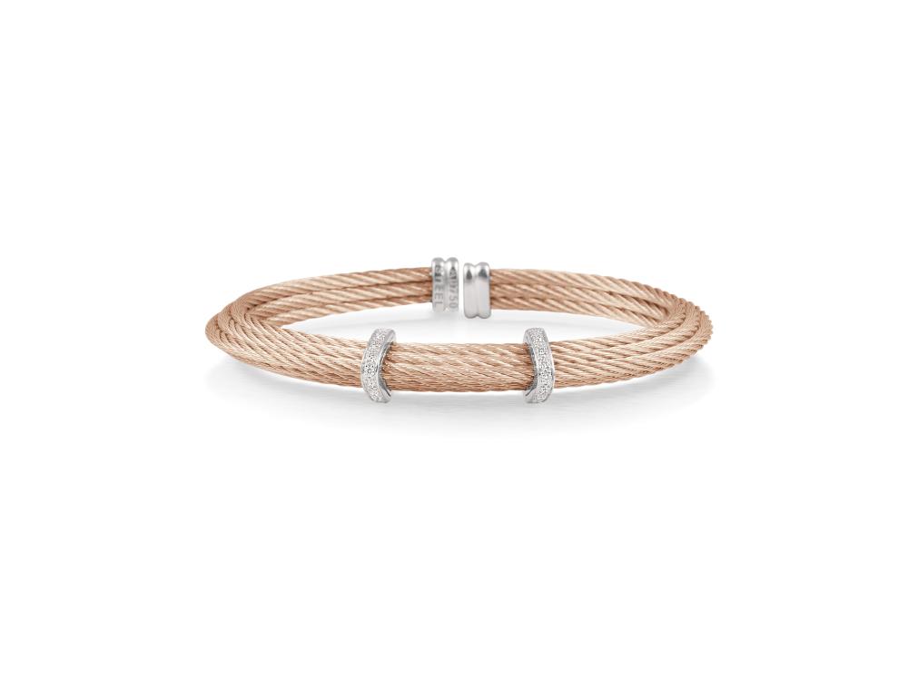 Rose cable 6 row, 18 karat White Gold, 0.12 total carat weight Diamonds and stainless steel. Imported. - 04-35-S425-11 Classique - 04-35-S425-11 - ALOR