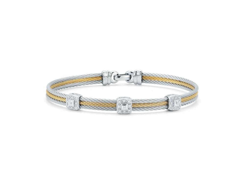 Grey cable and yellow cable 3 row 1.6 mm, 18 karat White Gold, 0.14 total carat weight Diamonds with stainless steel. Imported. - 04-34-S834-11 Classique - 04-34-S834-11 - ALOR