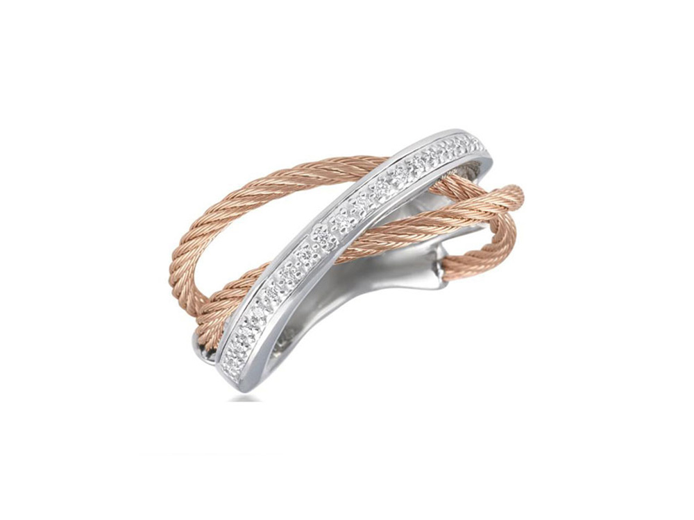 Rose cable, 18 karat White Gold, 0.11 total carat weight Diamonds and stainless steel. Imported. - 02-35-S507-11 Classique - 02-35-S507-11 - ALOR