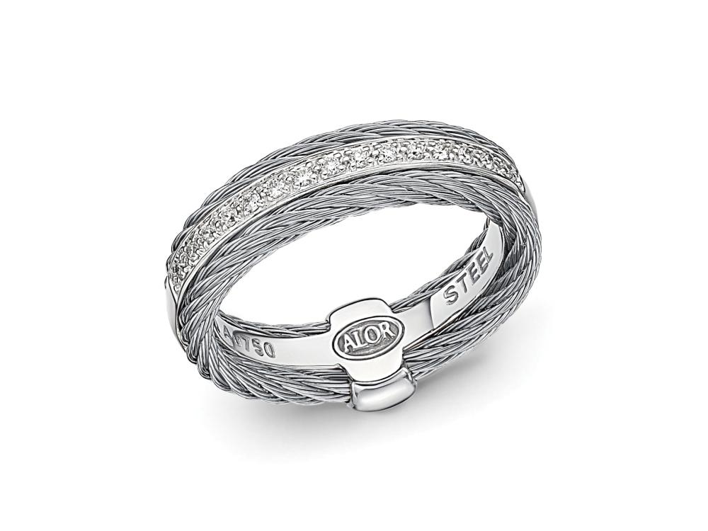 Grey cable, 18 karat White Gold, 0.12 total carat weight Diamonds and stainless steel. Imported. - 02-32-S311-11 Classique - 02-32-S311-11 - ALOR