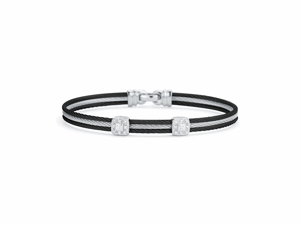 Black cable and grey cable 3 row, 18 karat White Gold, 0.09 total carat weight Diamonds with stainless steel. Imported. - 04-54-0824-11 Noir - 04-54-0824-11 - ALOR