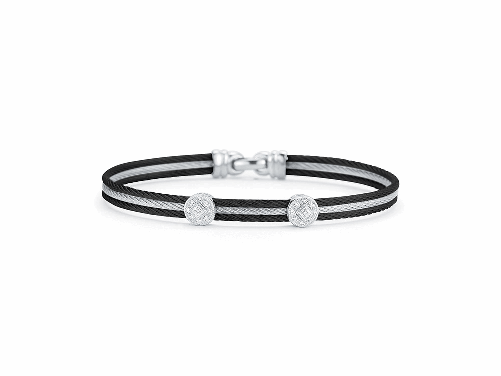 Black cable and grey cable 3 row, 18 karat White Gold, 0.09 total carat weight Diamonds with stainless steel. Imported. - 04-54-0822-11 Noir - 04-54-0822-11 - ALOR