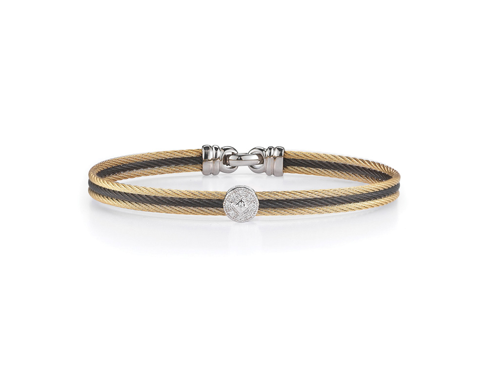 Black cable and yellow cable 3 row, 18 karat White Gold, 0.05 total carat weight Diamonds with stainless steel. Imported. - 04-85-0812-11 Noir - 04-85-0812-11 - ALOR