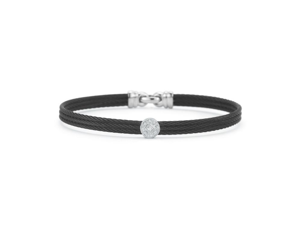 Black cable 3 row 1.6 mm, 18 karat White Gold, 0.05 total carat weight Diamonds and stainless steel. Imported. - 04-52-0812-11 Noir - 04-52-0812-11 - ALOR