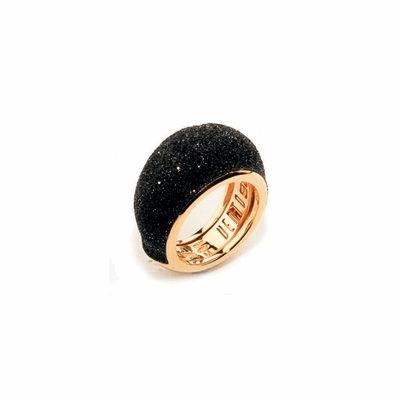 Small Dome Polvere Di Sogni Ring. Sterling Silver with an 18K Rose Gold Vermeil. Ring contains adjustable butterfly tine along interior of the ring for easy sizing. Small Dome Polvere Di Sogni Ring - Rose Gold & Black Dust