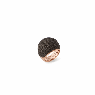 Medium Dome Polvere Di Sogni Ring. Sterling Silver with an 18K Rose Gold Vermeil. Ring contains adjustable butterfly tine along interior of the ring for easy sizing. Medium Dome Polvere Di Sogni Ring - Rose Gold & Dark Brown Dust
