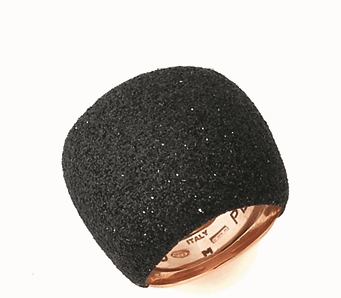 Large Pillow Polvere Di Sogni Ring. Sterling Silver with an 18K Rose Gold Vermeil. Ring contains adjustable butterfly tine along interior of the ring for easy sizing. Large Pillow Polvere Di Sogni Ring - Rose Gold & Black Dust