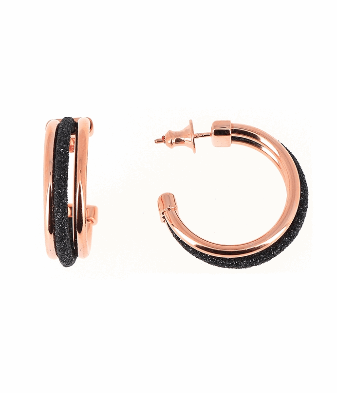 Polvere Di Sogni Multiline Hoops. Sterling Silver with an 18K Rose Gold Vermeil. Polvere Di Sogni Multiline Hoops - Rose Gold & Black Dust