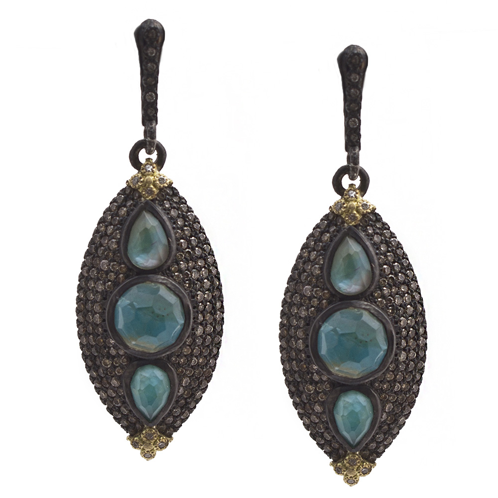 Armeta presents these large marquis earrings, apart of their Old World Collection.With Peruvian Opal doublets and white and champagne diamonds, these earrings are here to stun! Large Marquis Earring