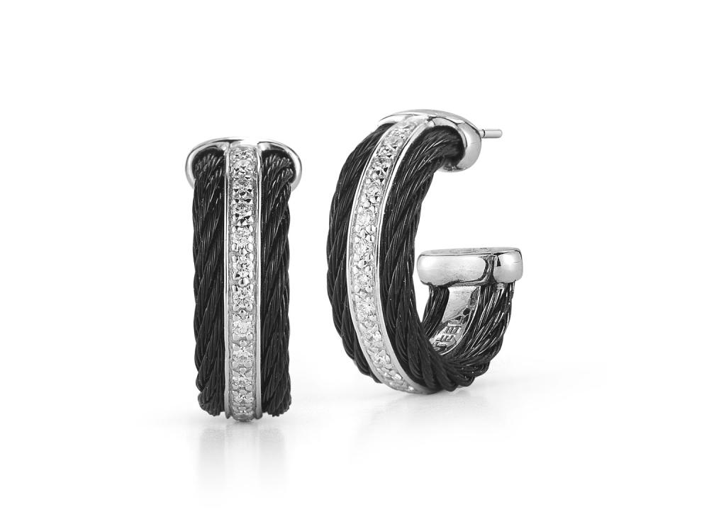 Black cable 2 row, 18 karat White Gold, 0.27 total carat weight Diamonds and stainless steel. Imported. Noir - 03-52-0301-11 - ALOR