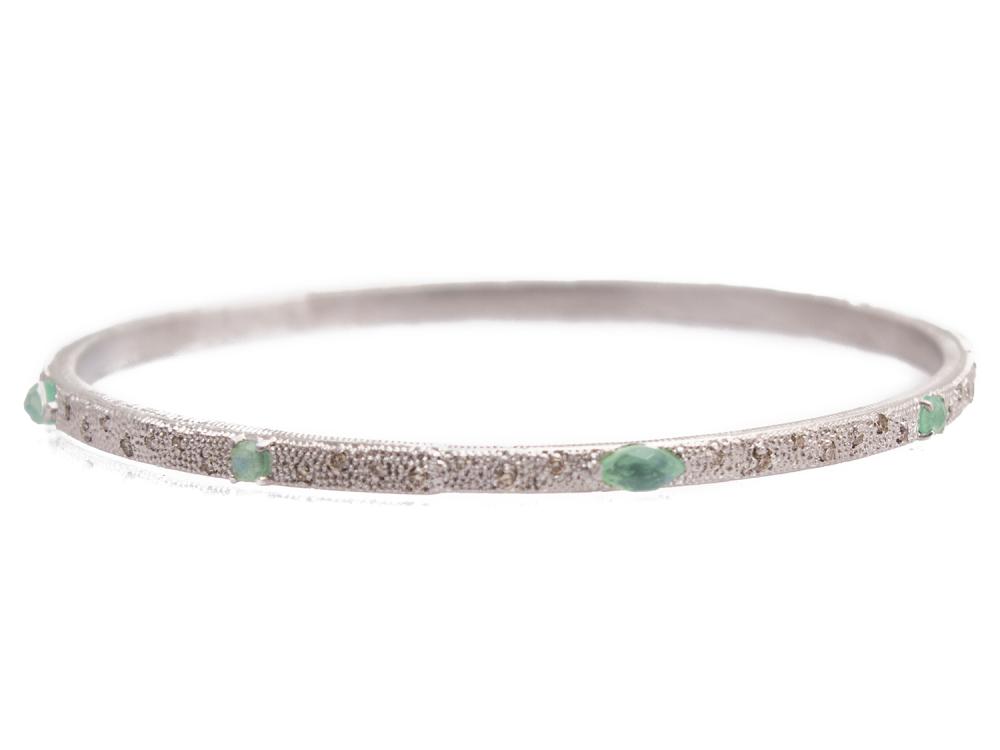 Collection: New WorldStyle #: 10713Description: New World scattered Chrysoprase/Rainbow Moonstone doublets bangle with champagne diamonds. Diamond Weight 0.52ct Champagne Diamond Bangle - 10713.0