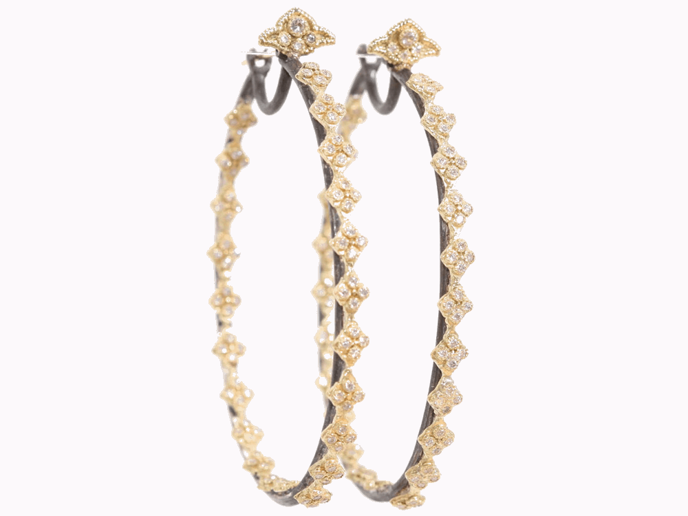 Collection: Old World Style #: 02367 Description: Yellow gold oval Gypsy side hoop earrings with diamonds and cravelli components.Metal: .925 Sterling SilverS/18k Yellow Gold Sterling Silver Earring - 02367