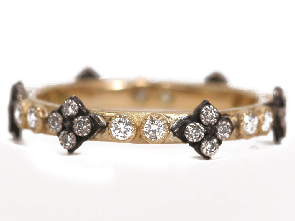 Collection: Old World Style #: 02407 Description: Gypsy Small Yellow Gold diamond stack ring with Old World Cravelli crosses.Metal: .925 Sterling SilverS/18k Yellow Gold Sterling Silver Ring - 02407