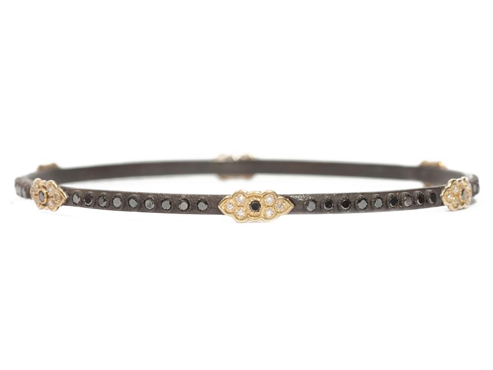 Collection: Old World Style #: 03238 Description: Old World bangle bracelet with 6 Yellow Gold scroll stations and 1mm black and white diamonds & 1.7mm black diamonds.Metal: .925 Sterling SilverS/18k Yellow Gold Sterling Silver Bracelet - 03238