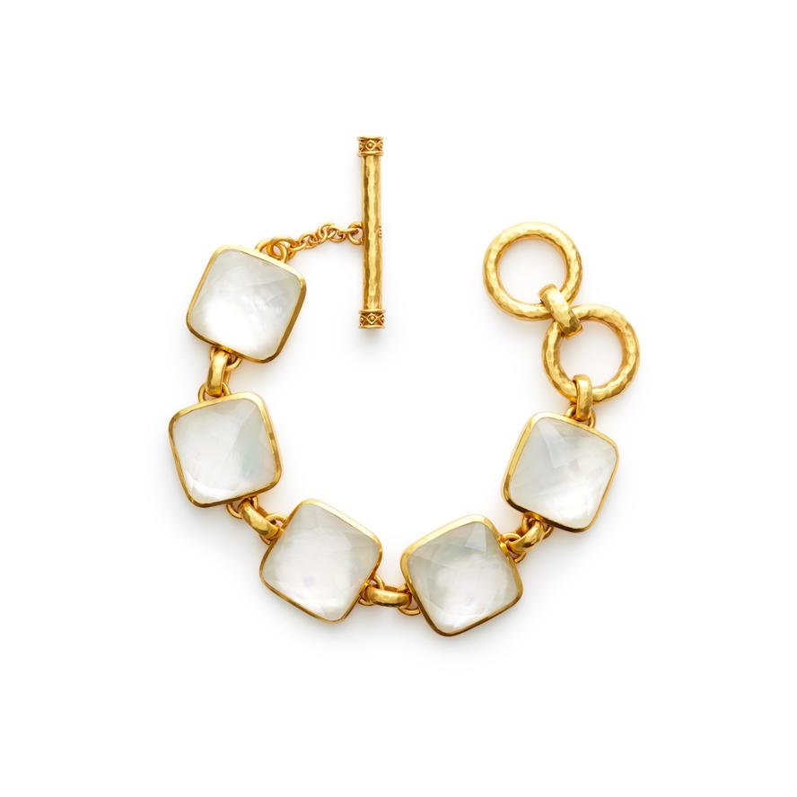 Gorgeous 24k gold plated bracelet. Featuring 5 breathtaking gemstones set, and linked together. Catalina Stone Bracelet