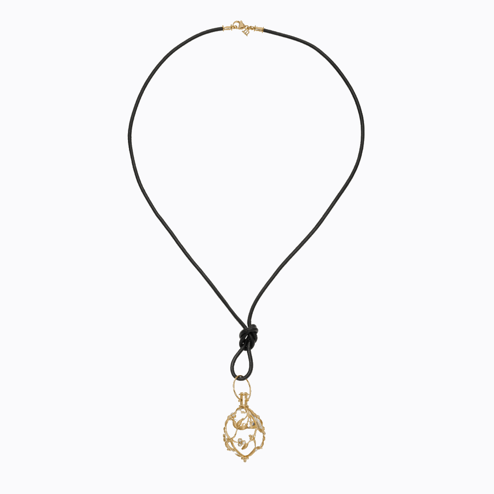 32" Black Leather Cord with 18K Yellow Gold Lobster Clasp. Dress it up or down. Add a Temple St. Clair pendant or one you already own. Essential for any wardrobe. 32" Black Leather Cord with 18K Yellow Gold Lobster Clasp