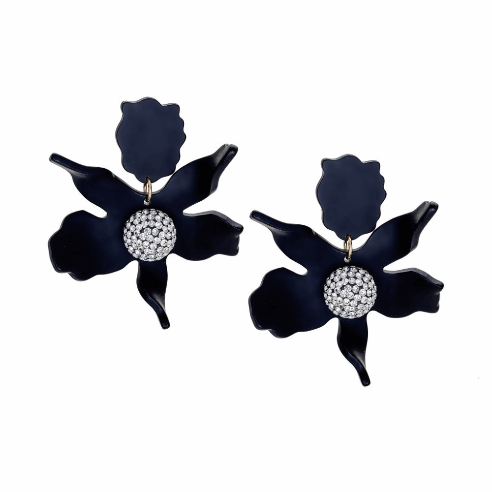 These black colored lily earrings feature a center set of small crystals, guaranteed to shine. Crystal Lily Earring - Black