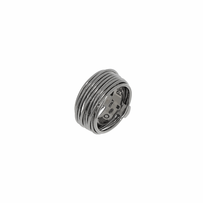 Thin DNA Spring Ring. Sterling Silver with a Ruthenium Plating. Ring includes butterfly sizing tines along interior of ring for easy sizing. Thin DNA Spring Ring - Ruthenium