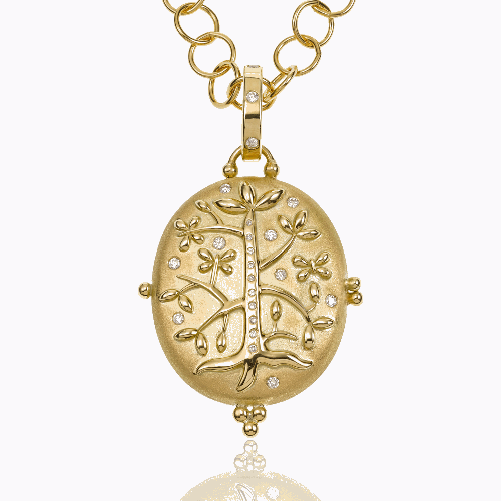 18K Tree of Life Locket with diamond - Temple St. Clair We offer complimentary engraving with any purchase of a Tree of Life Locket. Please contact us at help@shoplanae.com for more details. 18K Tree of Life Locket with diamond