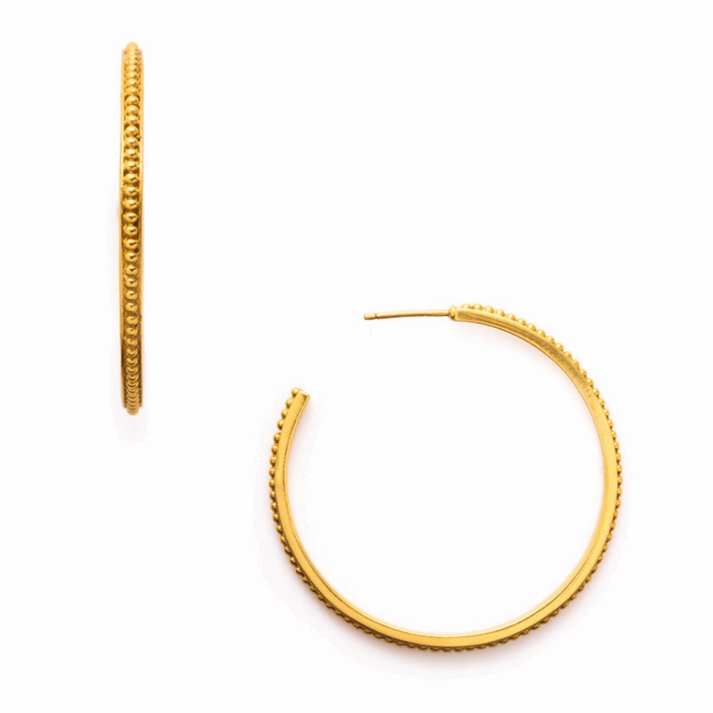 Our delicate beading gives classic gold hoops a touch of old-world sophistication. Shop this accessory staple now: Siena Hoop
