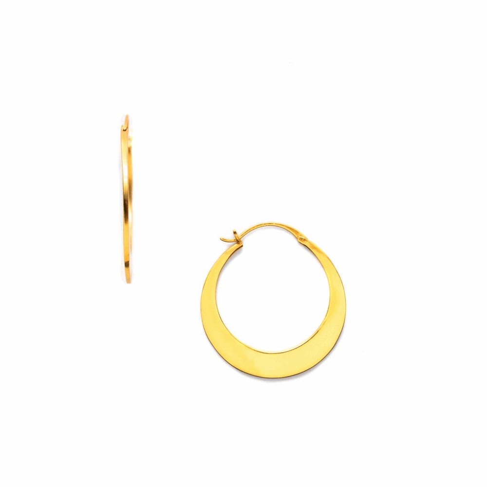 Sleek lines and a glossy finish--minimal weight, maximum impact. 24K gold plated. Luna Hoop