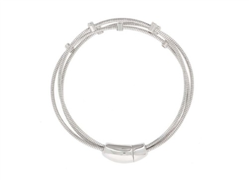 925 Sterling DIA: Color H-I 0.21ctw 0.03ct/each DNA Spring 3 Strand Bracelet With 7 Diamond Stations - Rhodium