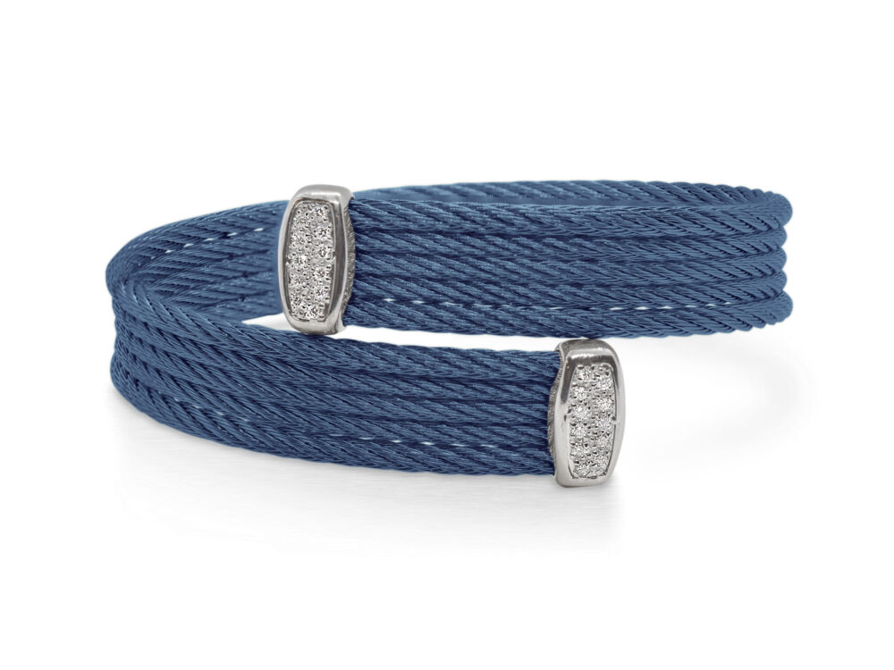 Blueberry Cable Bypass Bracelet with 18tk White Gold & Diamonds – ALOR Blueberry Cable Bypass Bracelet with 18tk White Gold & Diamonds – ALOR