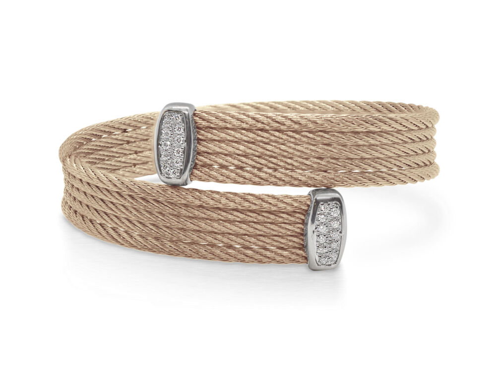 Carnation Bypass Bracelet with 18tk White Gold & Diamonds – ALOR Carnation Bypass Bracelet with 18tk White Gold & Diamonds – ALOR