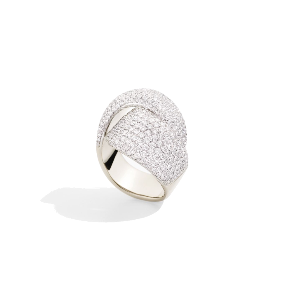 Ring in 18K white gold and diamonds. Diamonds 407, ct. 5,93. Diamond quality DEF, IF to VVS. ANELLO ABBRACCIO