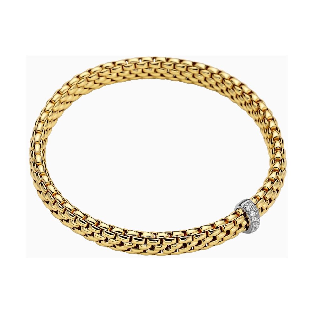 Flex’it bracelets are a patented Fope exclusive: made entirely of 18 carat gold, they do not need clasps as they are stretchable. To find the right size, all you have to do is measure the circumference of your wrist. Use a tape measure, or a piece of thread or a strip of paper and then measure it against a ruler, then compare it with the table below. 18k Gold Flex'it Bracelet with Diamonds 560BBR
