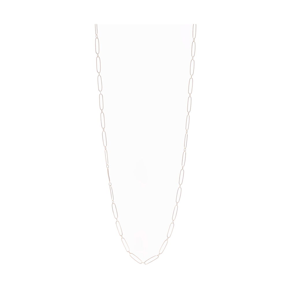 This 14k yellow gold paper-clip inspired necklace is unique and elegant. It's simple character makes it the perfect necklace for layering with other pieces, but its versatility makes it easy to wear alone as well. This is a staple piece everyone needs as a part of their jewelry collection. 14k Yellow Gold Paper Clip Necklace
