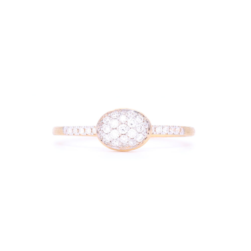 Delicate yet a statement in a triumph of diamonds crowning this ring entirely handcrafted in Italy in 18k yellow gold. Easy enough to wear every day yet stands out from a stack of rings. Dancing Elite Petite Ring