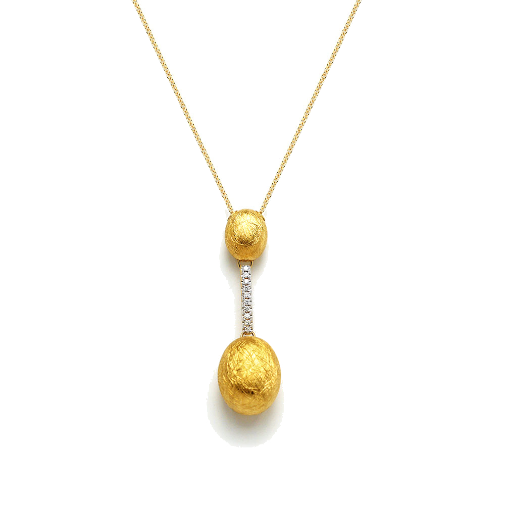 Craftsman talent, technique and passion created this delicate 18kt gold necklace with .08 carats of diamonds and 4.17 grams of 18k gold. Easy enough to wear every day, feminine, delicate, yet enough to stand out.
Yellow Gold Dancing Elite Large Drop Necklace