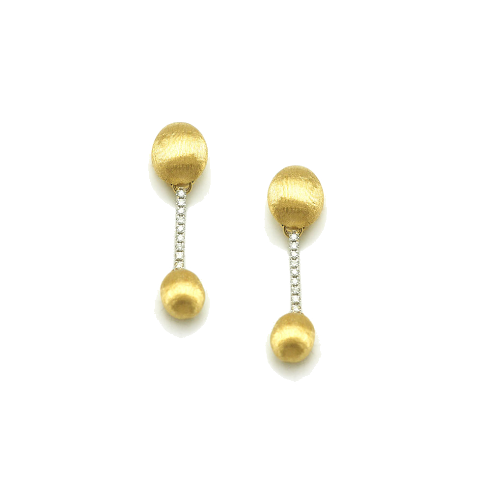 The delicacy of elegance meets the talent in these shiny earrings that marry diamonds with two 18 kt gold boules, hand-engraved by our artisans. These earrings have a total diamond weight of .14 carats.
Yellow Gold Dancing Elite Diamond Drop Earrings