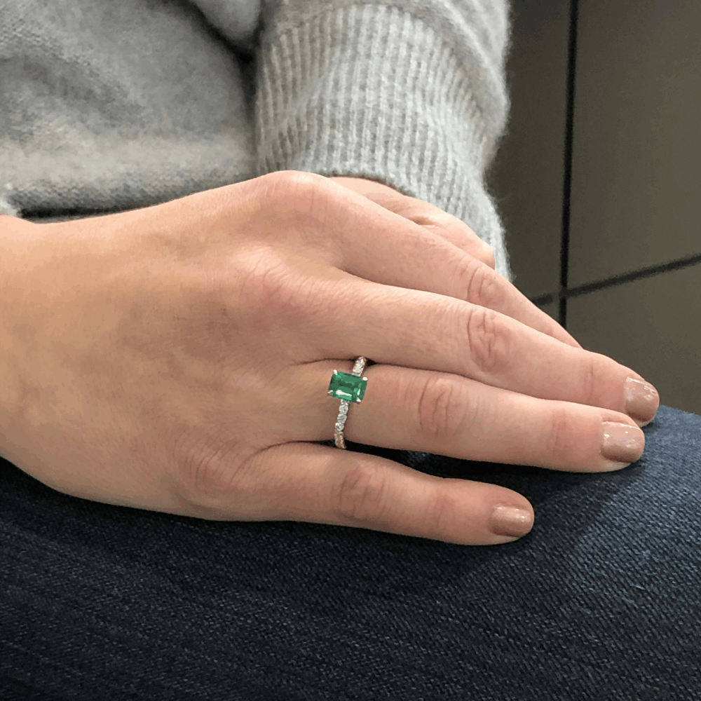Image 2 for 18k White GoldZambian Emerald Solitaire with Pave Diamond Shank