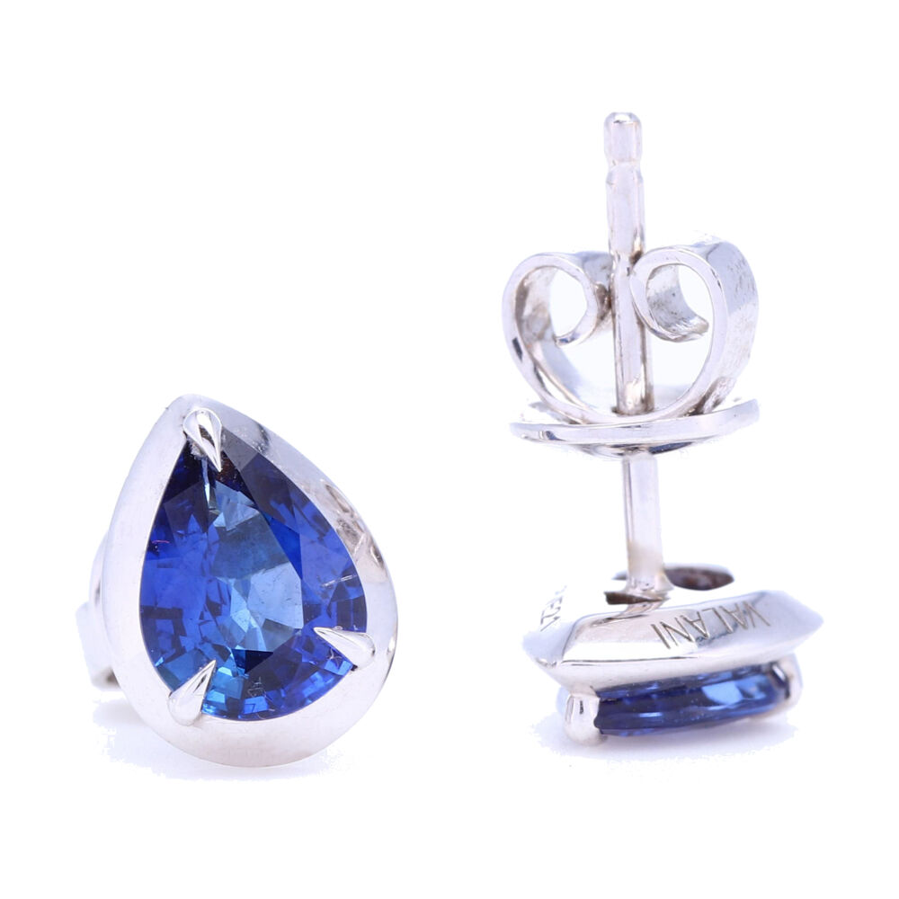 Image 2 for Pear Shaped Blue Sapphire Bezel Set Studs in 18k White gold