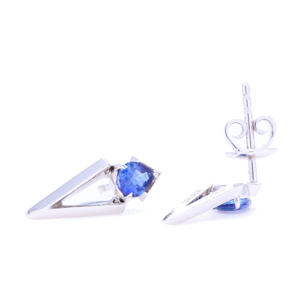 Image 2 for 18k White Gold Pear Cut Blue Sapphire Abstract Studs