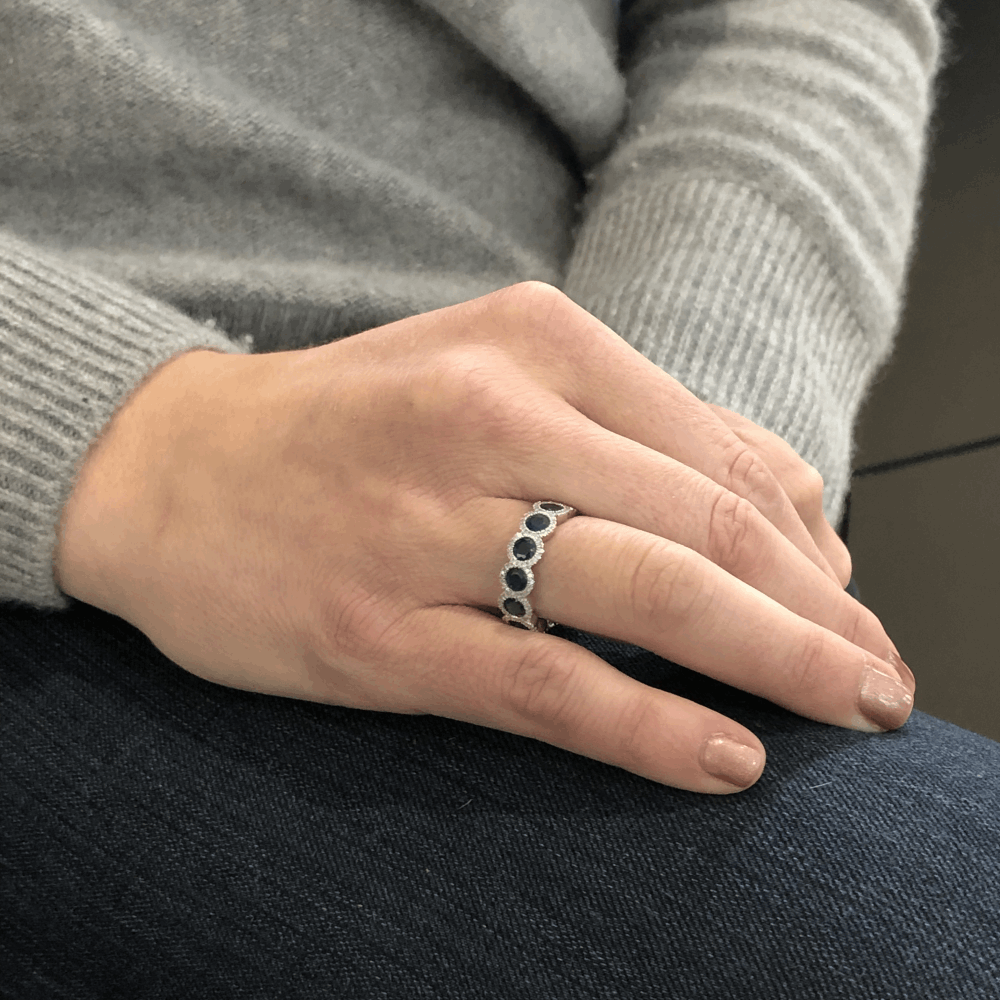 Image 2 for 18k White Gold Diamond Halo Set Round Blue Sapphire Eternity Ring