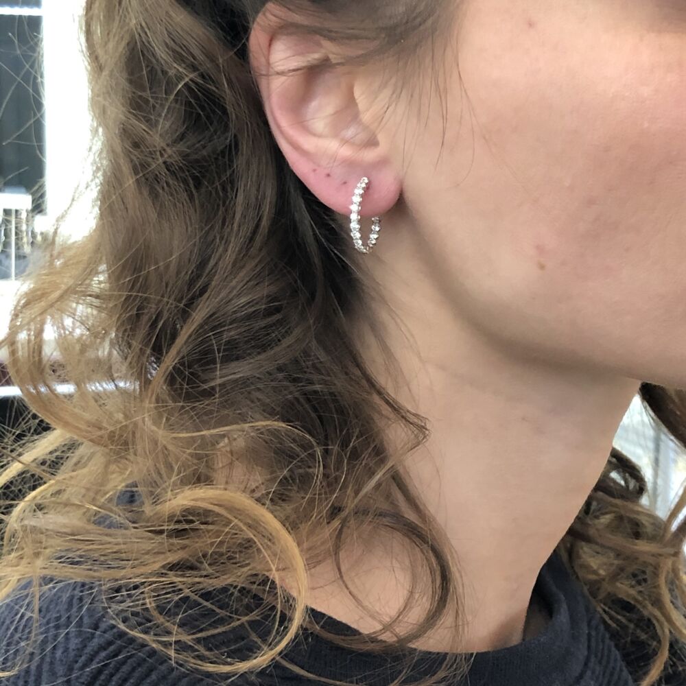 Image 2 for Shared Prong Round Diamond In & Out Round Shape Hoop Earrings